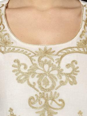 white cotton embroidered kurta bottom set - 13296927 - Standard Image - 4