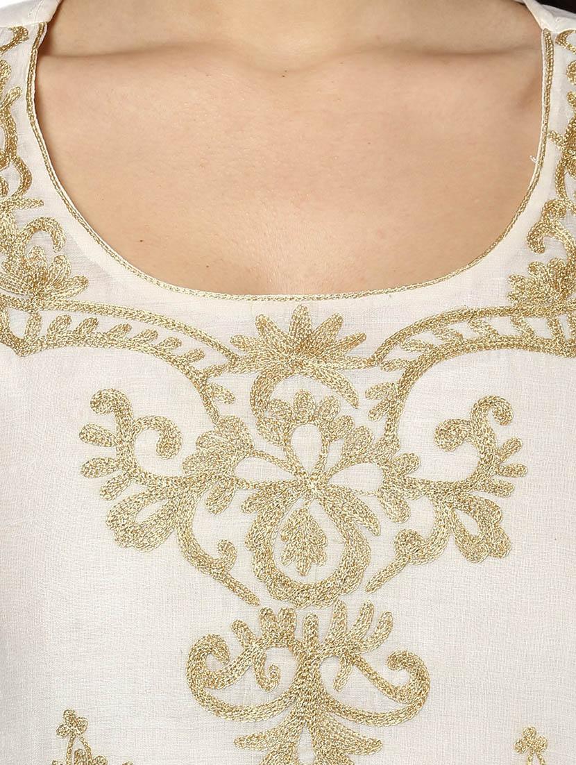white cotton embroidered kurta bottom set - 13296927 - Zoom Image - 4