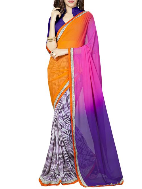 orange georgette printed half and half saree with blouse - 13301482 - Standard Image - 1