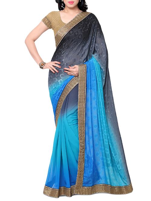 black & blue georgette embellished half and half saree with blouse - 13301496 - Standard Image - 1