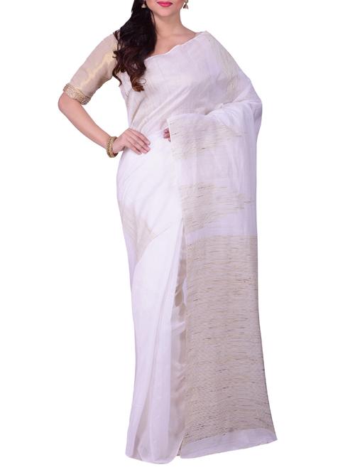 white cotton handloom saree with blouse - 13302829 - Standard Image - 1