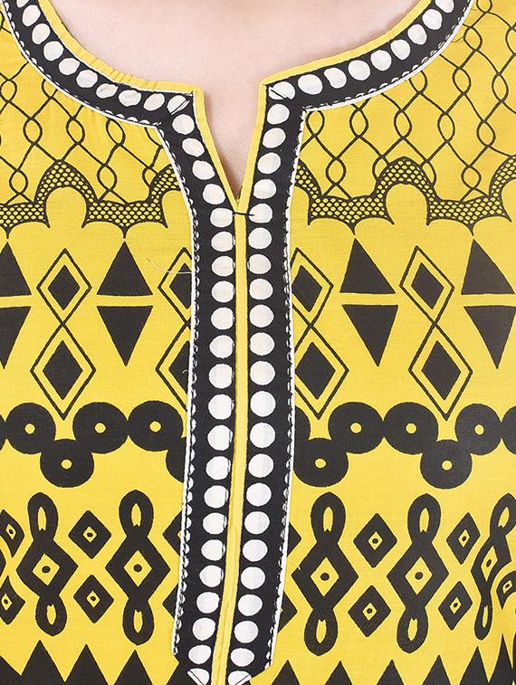 yellow cotton printed regular kurta - 13310975 - Zoom Image - 4