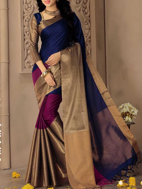 brown colored cotton siilk maheshwari saree with blouse - 13330925 - Standard Image - 1