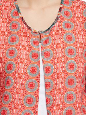 orange printed crepe regular shrug - 13340553 - Standard Image - 4