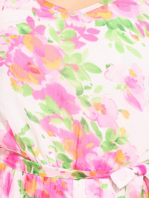 white floral printed chiffon dress - 13343137 - Zoom Image - 4