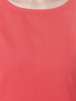peach cotton straight solid kurta - 13343966 - Standard Image - 4