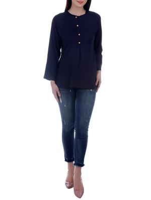 navy blue rayon regular top - 13351552 - Standard Image - 4