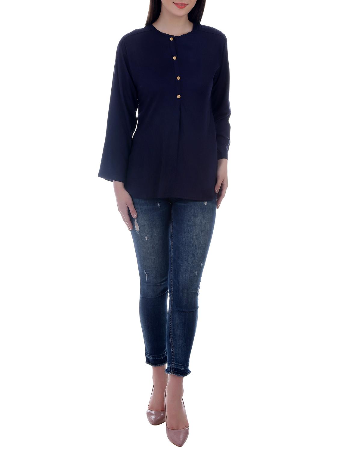 navy blue rayon regular top - 13351552 - Zoom Image - 4