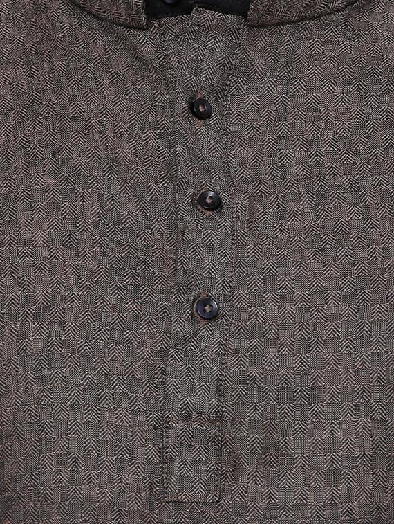 solid charcoal grey cotton kurta - 13352130 - Zoom Image - 4