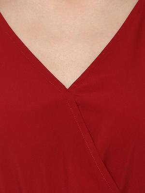 solid red crepe full leg jumpsuit - 13359105 - Standard Image - 4
