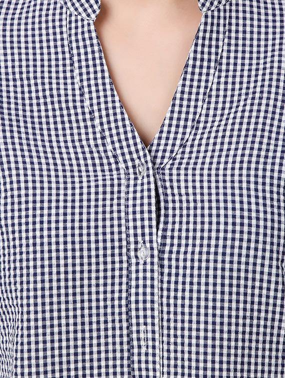 navy blue checkered cotton regular shirt - 13367404 - Zoom Image - 4
