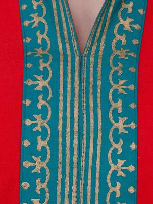 red and blue cotton straight kurta - 13371898 - Standard Image - 4