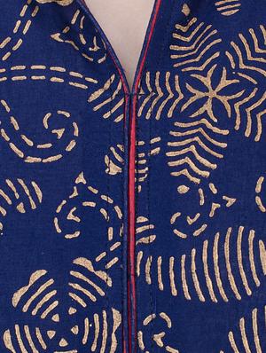 midnight blue cotton block printed flared kurta - 13371900 - Standard Image - 4