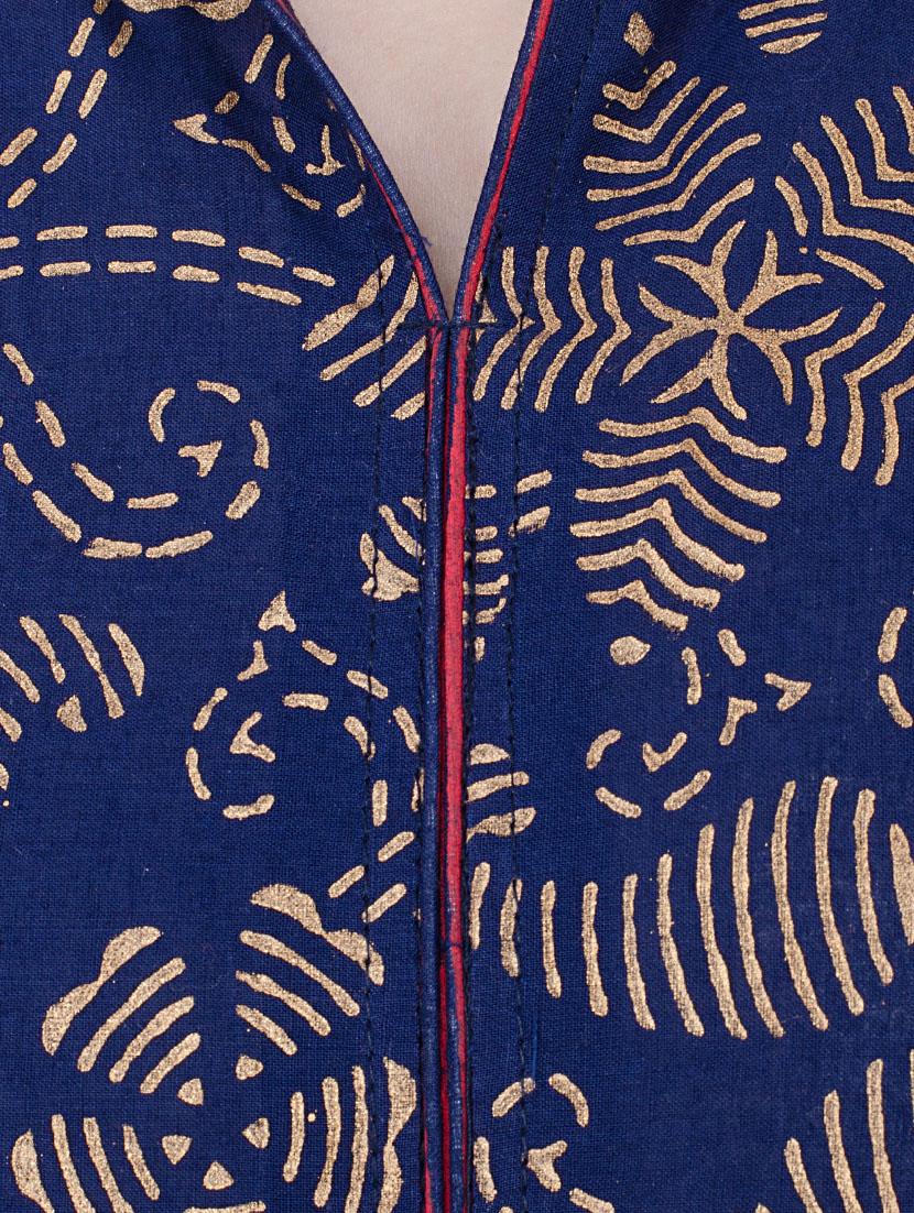 midnight blue cotton block printed flared kurta - 13371900 - Zoom Image - 4