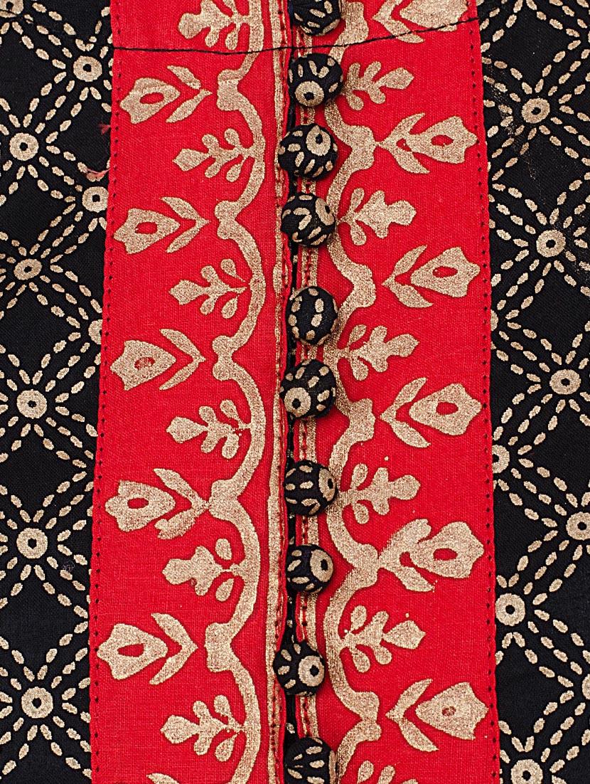 black cotton block printed flared kurta - 13371910 - Zoom Image - 4