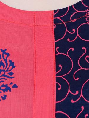 pink and blue cotton block printed a-line kurta - 13371912 - Standard Image - 4