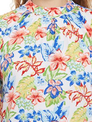 pleated mock neck floral top - 13388105 - Standard Image - 4