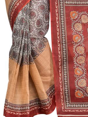 orange cotton blend printed saree with blouse - 13408711 - Standard Image - 4