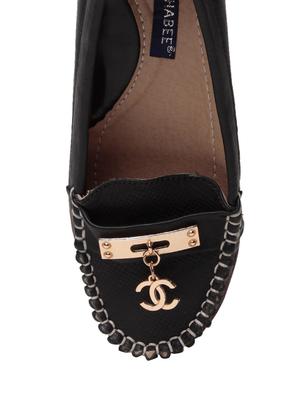 black faux leather slip on loafers - 13410903 - Standard Image - 4