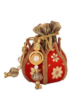 Red gota patti work potli bag - 13422676 - Standard Image - 4