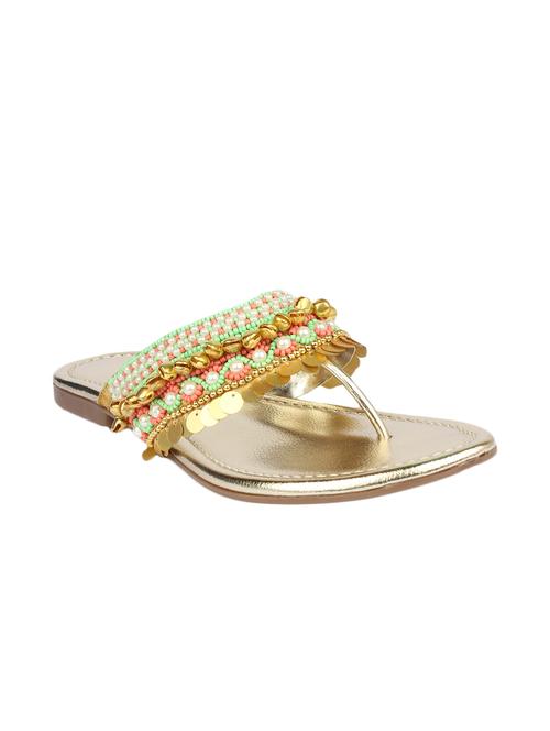 gold leatherette toe separator kolhapuris - 13424303 - Standard Image - 1