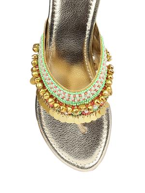 gold leatherette toe separator kolhapuris - 13424303 - Standard Image - 4
