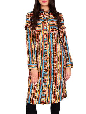 brown crepe printed tunic - 13429383 - Standard Image - 1