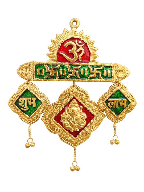 Religious Metal Wall Decorative Shubh Labh Ganesha Hanging - 13436591 - Very Small Image - 1