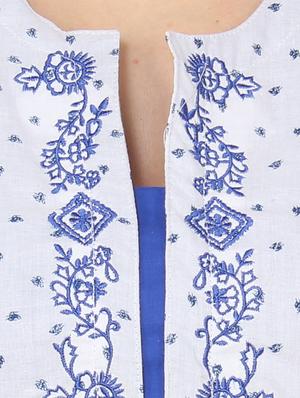 white cotton embroidered layered kurta - 13443589 - Standard Image - 4