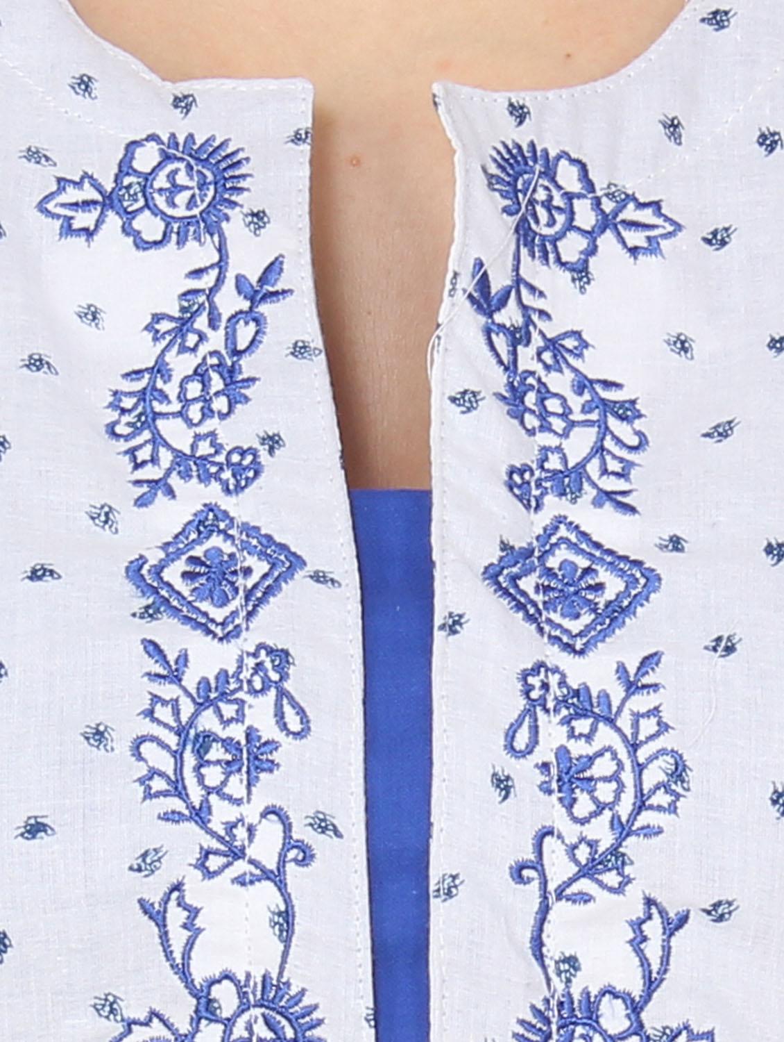 white cotton embroidered layered kurta - 13443589 - Zoom Image - 4