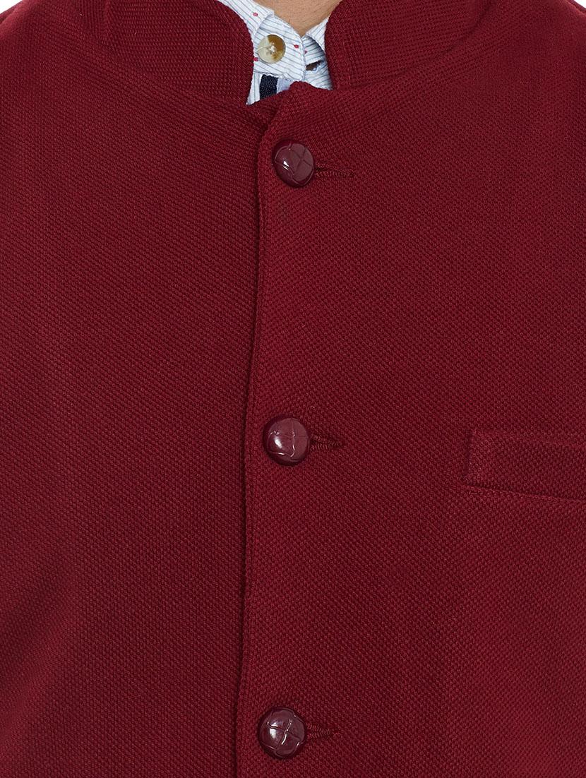 cherry red cotton nehru jacket - 13444713 - Zoom Image - 4