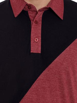 maroon color block polo t-shirt - 13444731 - Standard Image - 4