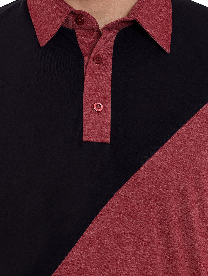 maroon color block polo t-shirt - 13444731 - Zoom Image - 4