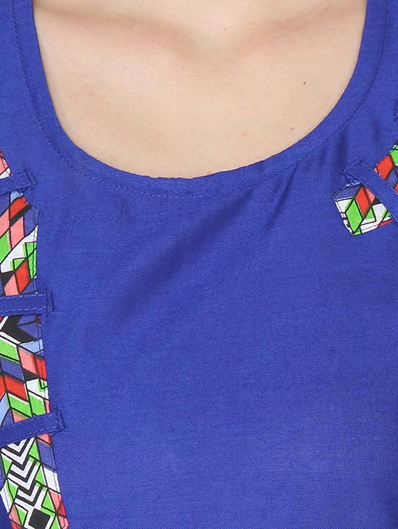 blue viscose aline kurta - 13447860 - Zoom Image - 4