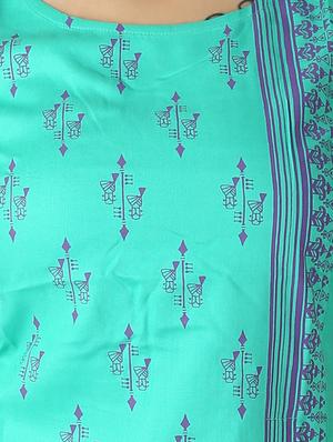 sky blue rayon printed straight kurta - 13463687 - Standard Image - 4