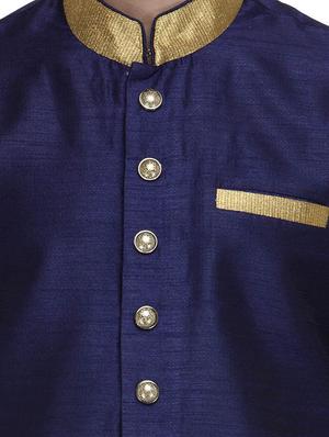navy blue silk blend sherwani ethnic wear set - 13468563 - Standard Image - 4