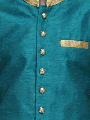 teal blue silk blend ethnic wear set - 13468566 - Standard Image - 4
