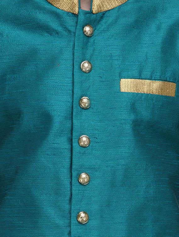 teal blue silk blend ethnic wear set - 13468566 - Zoom Image - 4