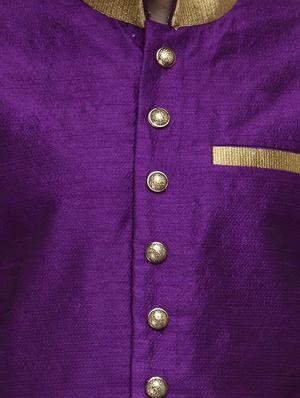 purple silk blend sherwani ethnic wear set - 13468568 - Standard Image - 4