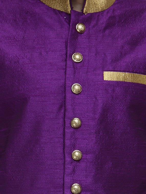 purple silk blend sherwani ethnic wear set - 13468568 - Zoom Image - 4