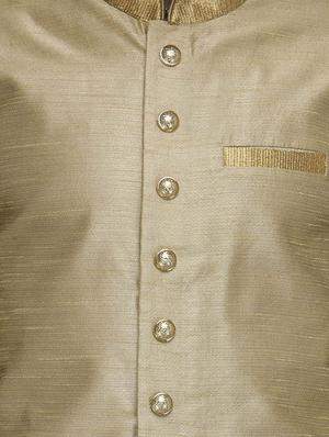 khaki silk blend sherwani ethnic wear set - 13468576 - Standard Image - 4