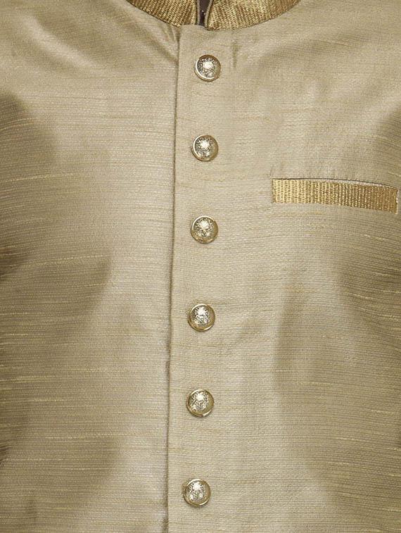 khaki silk blend sherwani ethnic wear set - 13468576 - Zoom Image - 4