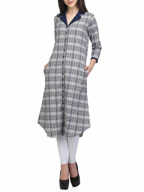 blue cotton aline kurta - 13480143 - Standard Image - 1