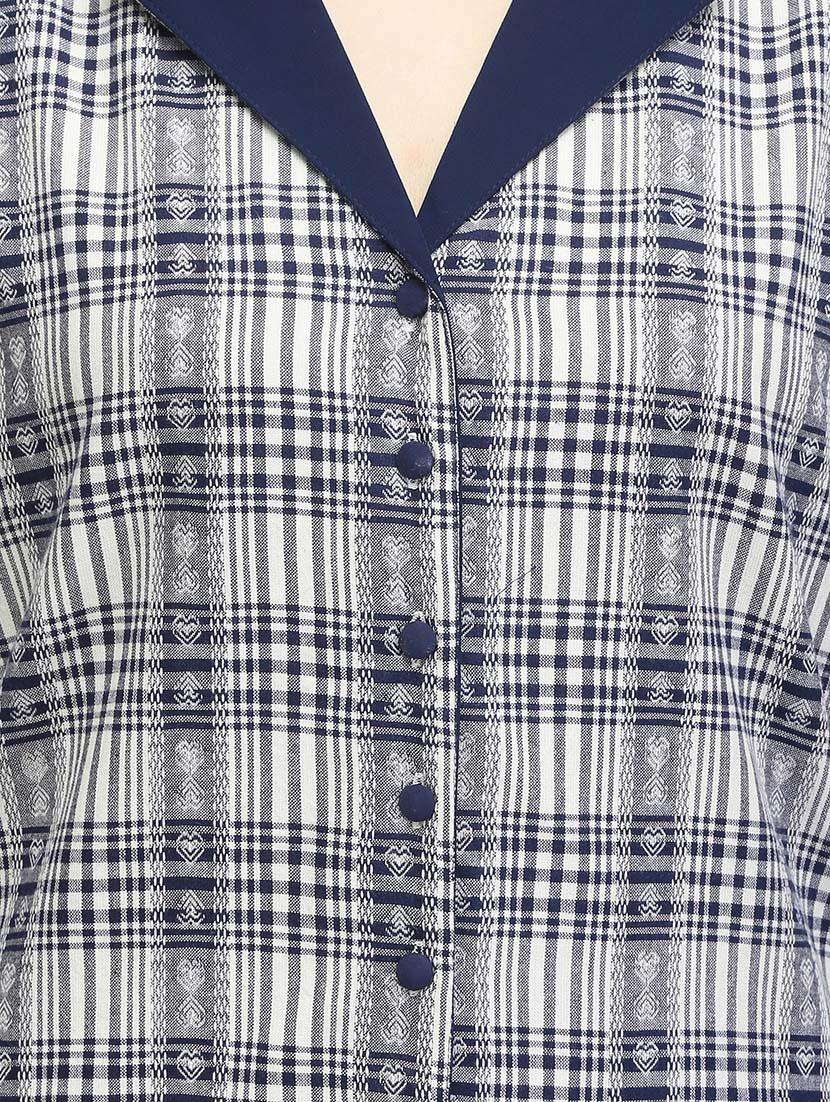 blue cotton aline kurta - 13480143 - Zoom Image - 4