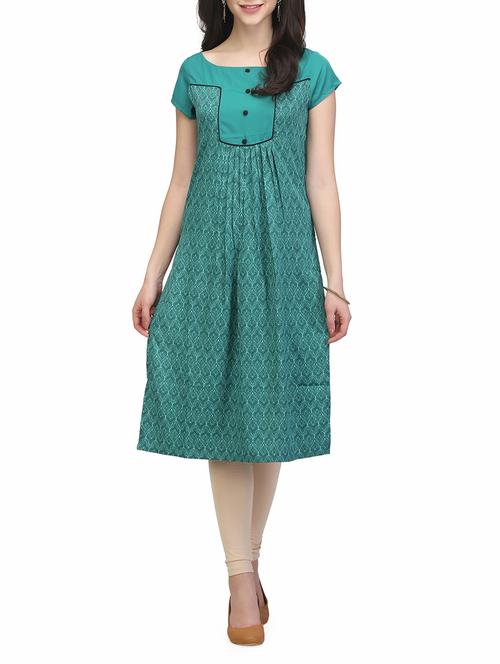 green poly crepe straight kurta - 13480152 - Very Small Image - 1