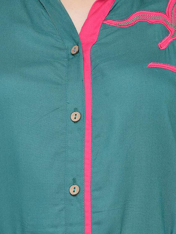 embroidered shirt collor kurta - 13549938 - Zoom Image - 4