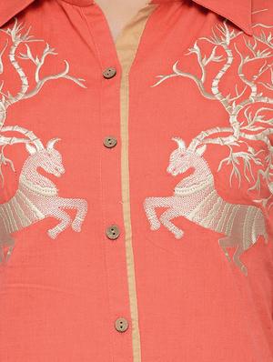peach cotton straight kurta - 13549949 - Standard Image - 4