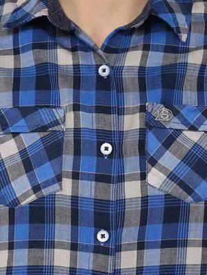 blue checkered cotton regular shirt - 13555720 - Standard Image - 4
