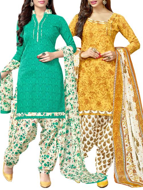 multi colored cotton unstitched suit dress material (set of 2) - 13648978 - Standard Image - 1