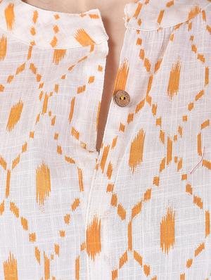 cream cotton ikat printed straight kurta - 13656110 - Standard Image - 4